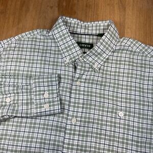 Orvis Long Sleeve Button Down Shirt Mens L Green Plaid Outdoors Hiking Casual